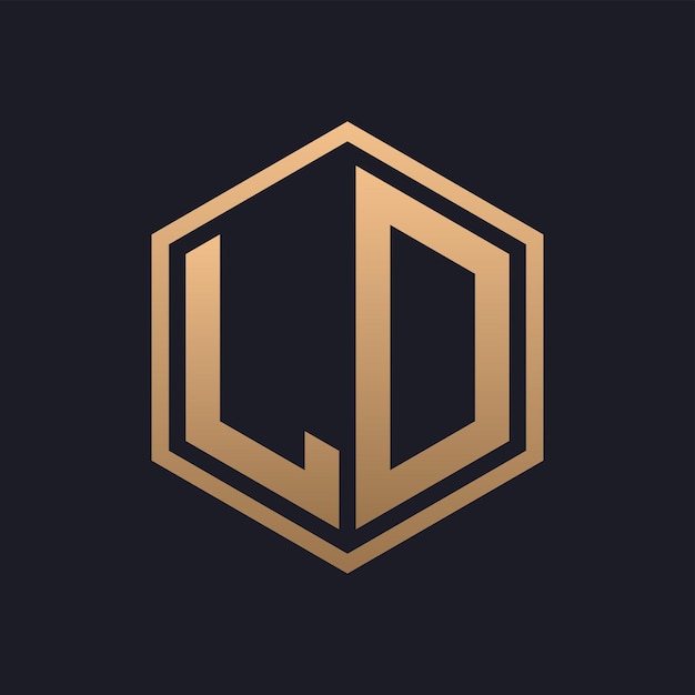 Elegante letra hexagonal diseño inicial del logotipo de LD