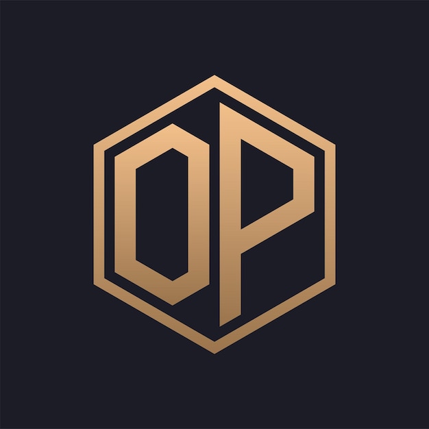 Elegante letra hexagonal diseño inicial del logotipo de la OP plantilla de logotipo de lujo de la OP