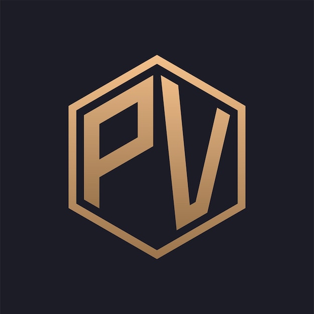 Elegante letra hexagonal diseño inicial del logotipo PV Modelo de logotipo PV de lujo
