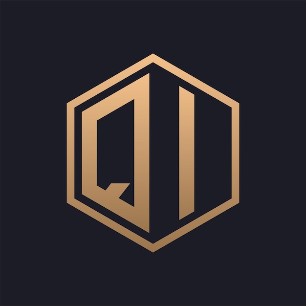 Elegante letra hexagonal diseño inicial del logotipo de QI