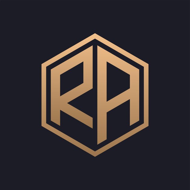 Elegante letra hexagonal diseño inicial del logotipo de RA