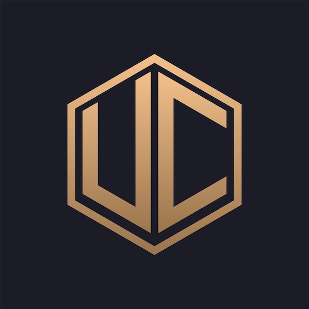 Elegante letra hexagonal Diseño inicial del logotipo de la UC plantilla de logotipo lujoso de la UC