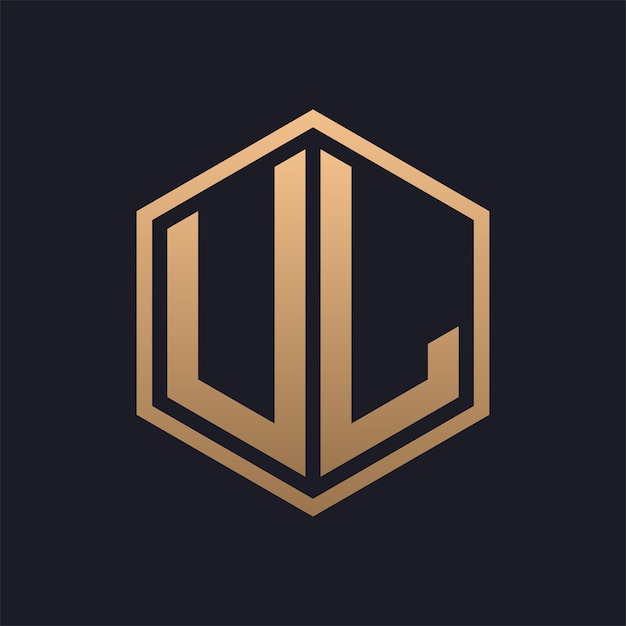 Vector elegante letra hexagonal diseño inicial del logotipo de ul