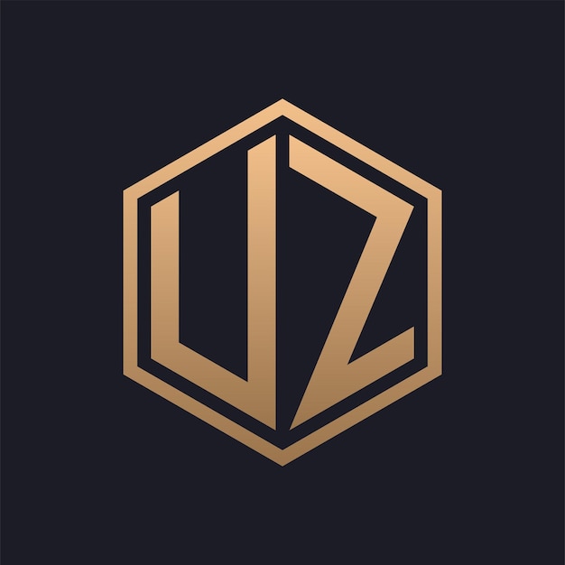 Elegante letra hexagonal Diseño inicial del logotipo de UZ Modelo de logotipo de lujo de UZ