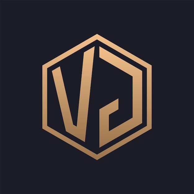 Elegante letra hexagonal diseño inicial del logotipo de VJ