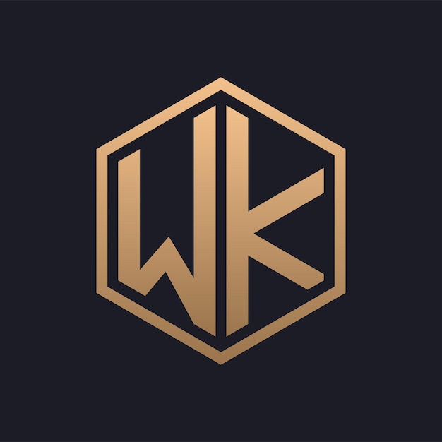 Elegante letra hexagonal diseño inicial del logotipo WK plantilla de logotipo de lujo WK