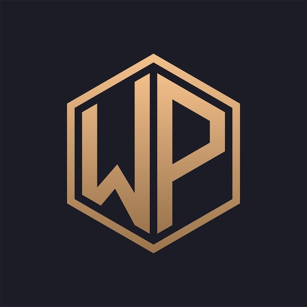Elegante letra hexagonal Diseño inicial del logotipo de WP plantilla de logotipo de lujo de WP