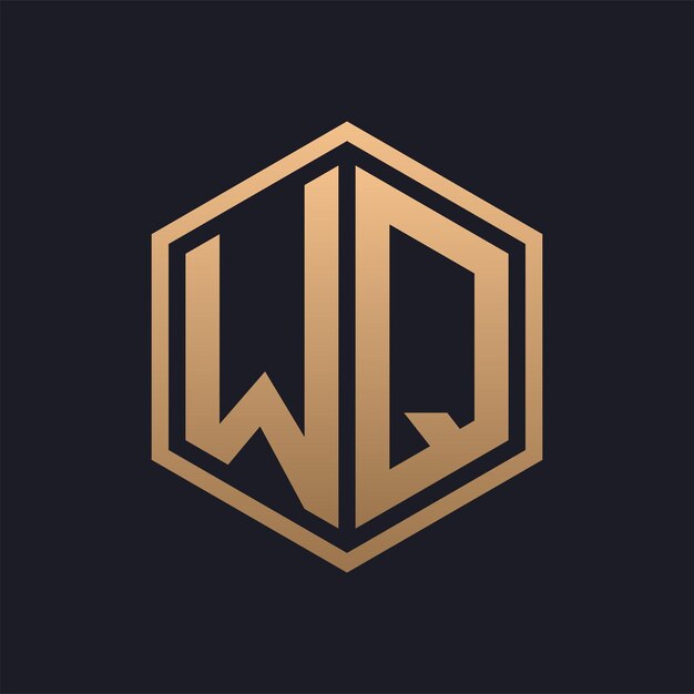Elegante letra hexagonal diseño inicial del logotipo de WQ