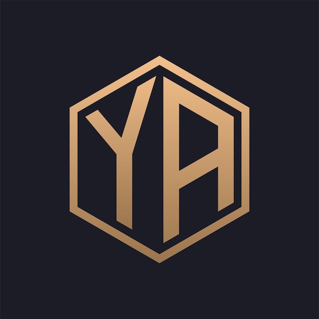 Elegante letra hexagonal diseño inicial del logotipo de YA