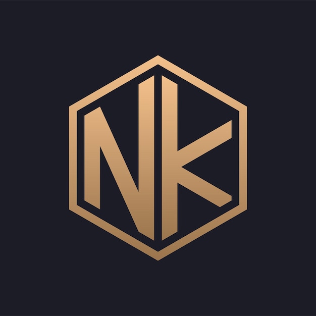 Elegante letra hexagonal NK Diseño inicial del logotipo de lujo NK