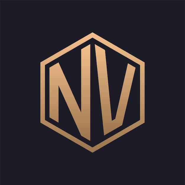 Elegante letra hexagonal NV Diseño inicial del logotipo de NV de lujo