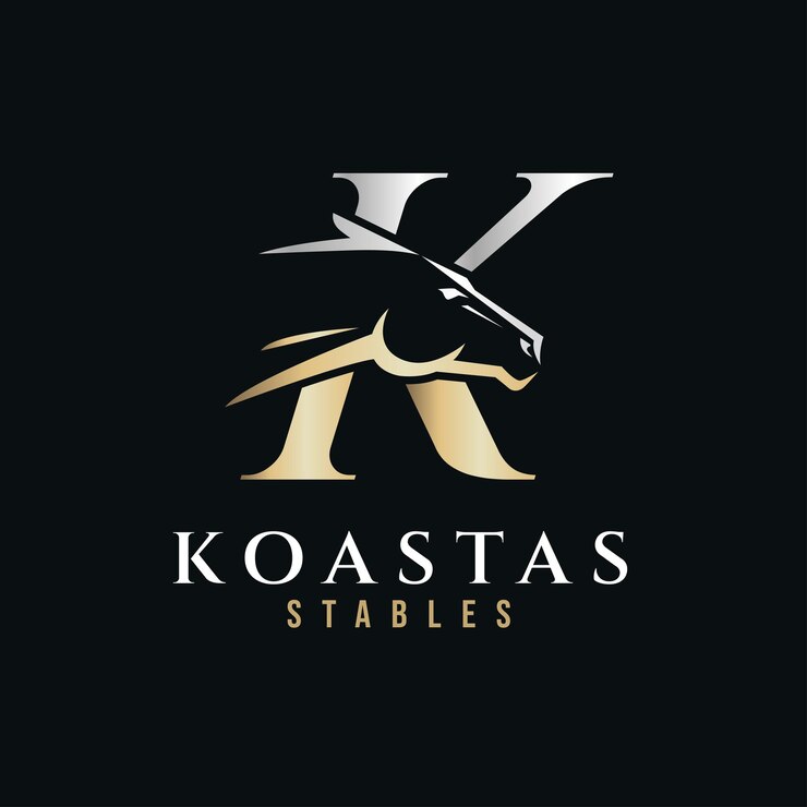 Vector la elegante letra k, el monograma dorado, el logotipo del caballo, la letra k del caballo y el logotipo de la cabeza del caballo.