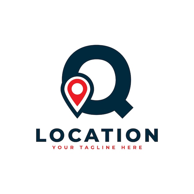 Elegante letra q geotag o símbolo de ubicación logotipo icono de ubicación de punto de forma roja para negocios