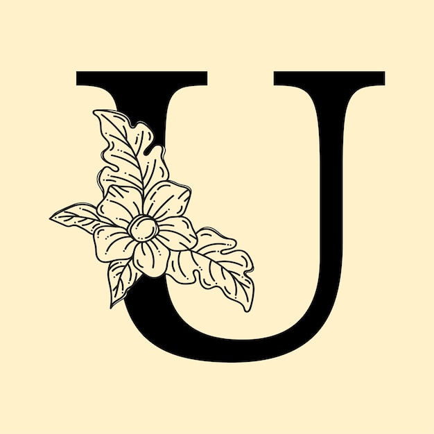 Vector elegante letra u con corona floral logo decorativo
