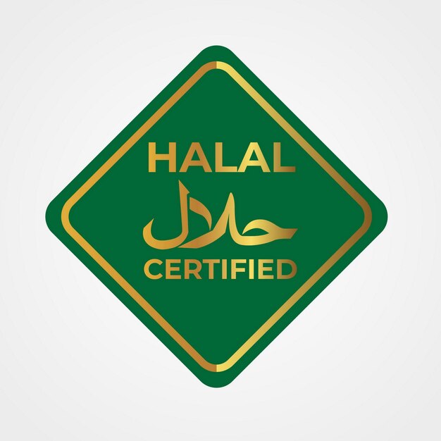 Elegante letrero Halal con etiqueta de diamante dorado