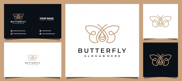 Elegante logo de mariposa con tarjeta de visita