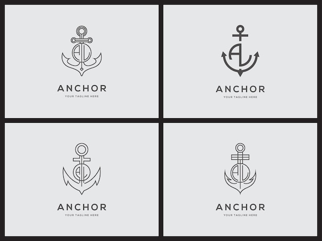 Elegante logotipo artístico de moda icono ancla diseño de conjunto de logotipos