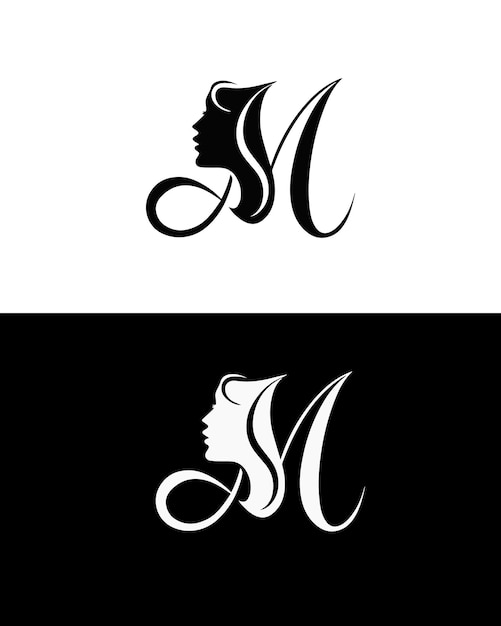 Elegante logotipo de belleza con la letra M y el perfil de la mujer