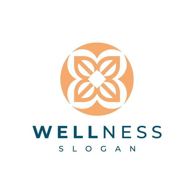 Elegante logotipo de bienestar con símbolo floral para la marca de spa y salud