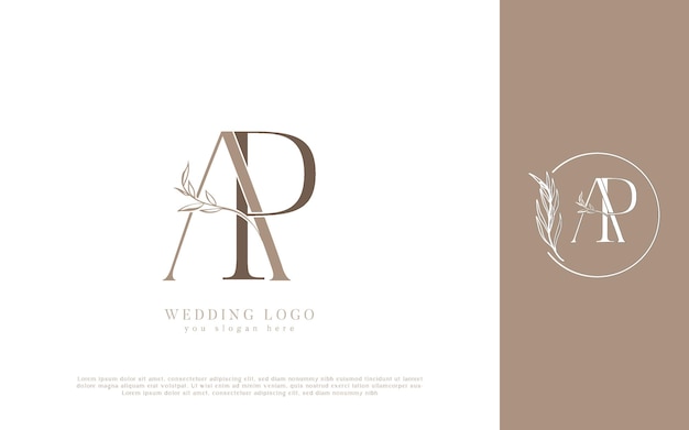 Elegante logotipo de boda de AP con elementos florales