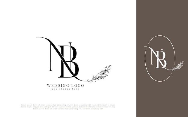 Elegante logotipo de boda de NB con elementos florales