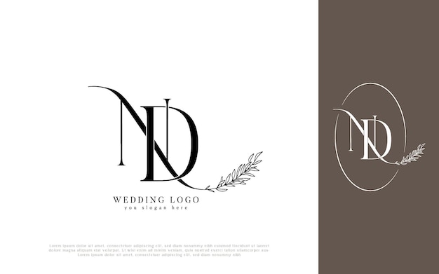 Elegante logotipo de boda de ND con elementos florales