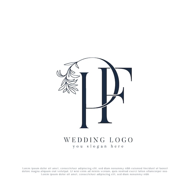 Elegante logotipo de boda PF Monograma con elementos florales