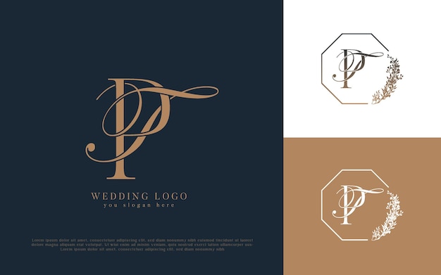 Elegante logotipo de boda PT con iniciales y adornos florales
