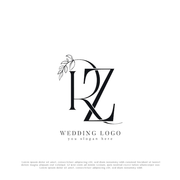 Elegante logotipo de boda RZ con elementos florales
