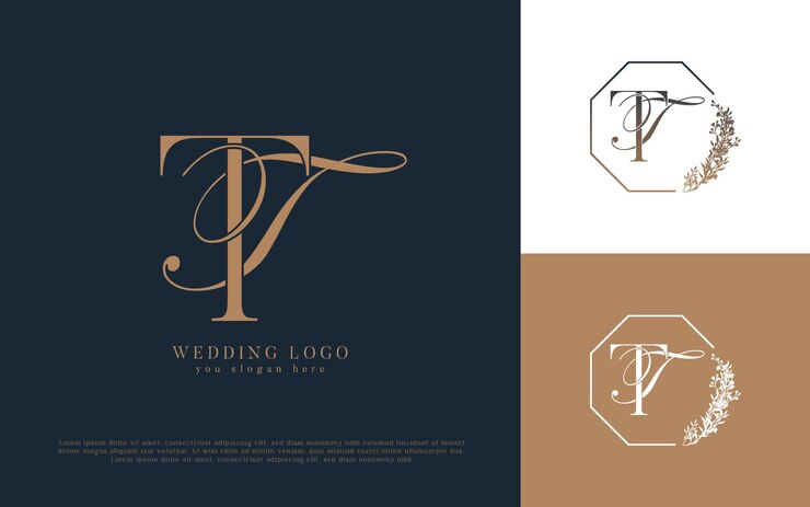 Vector elegante logotipo de boda tt con monograma floral