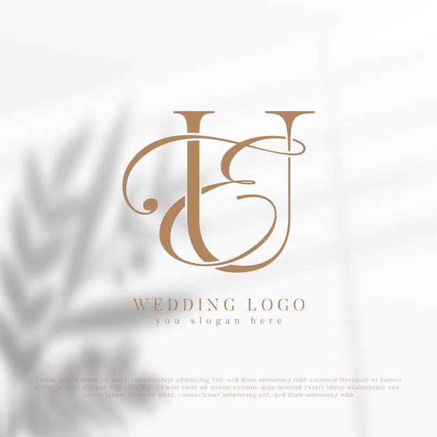 Elegante logotipo de boda UE con iniciales con monograma