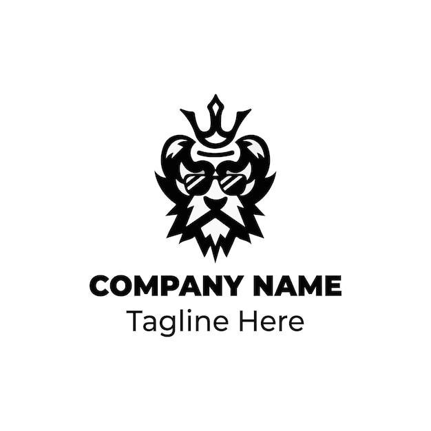 Elegante logotipo de cabeza de león con gafas de sol.