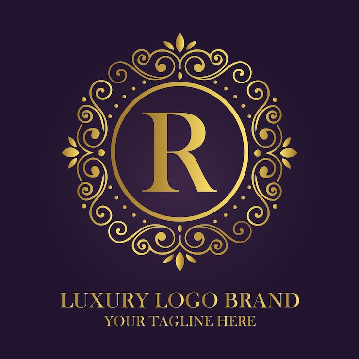 Vector elegante logotipo circular dorado con la letra a en fondo púrpura oscuro