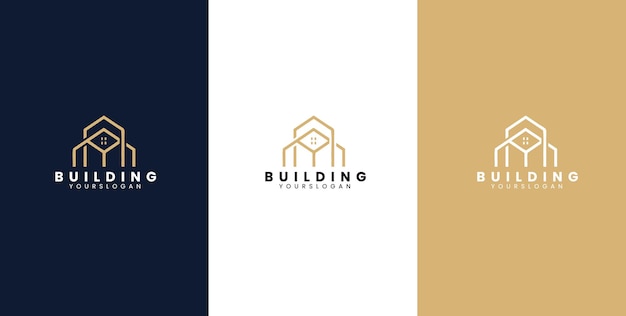 Elegante logotipo del edificio con tres variaciones de color para la marca