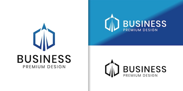 Elegante logotipo de empresa con símbolo hexagonal con logotipo de agencia de viajes de negocios de lanzamiento de avión