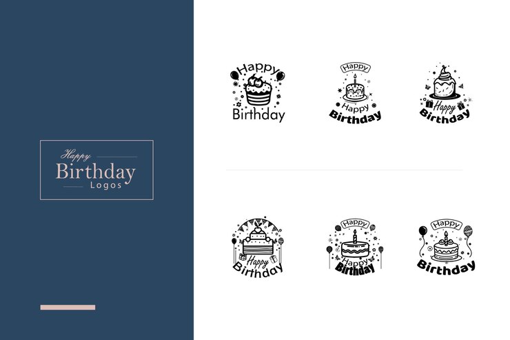 Elegante logotipo de feliz cumpleaños Bundle Composición estilo clásico