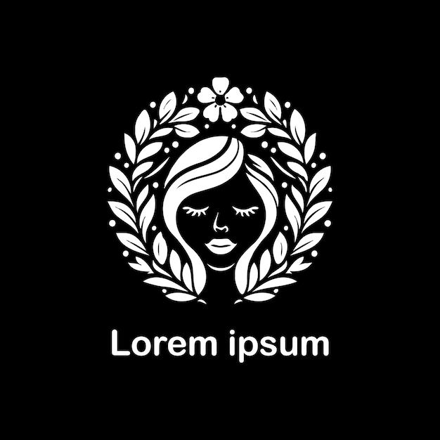 Elegante logotipo femenino con corona floral y cara de mujer