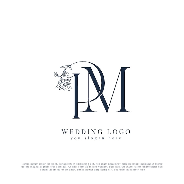 Elegante logotipo floral de boda con las iniciales PM