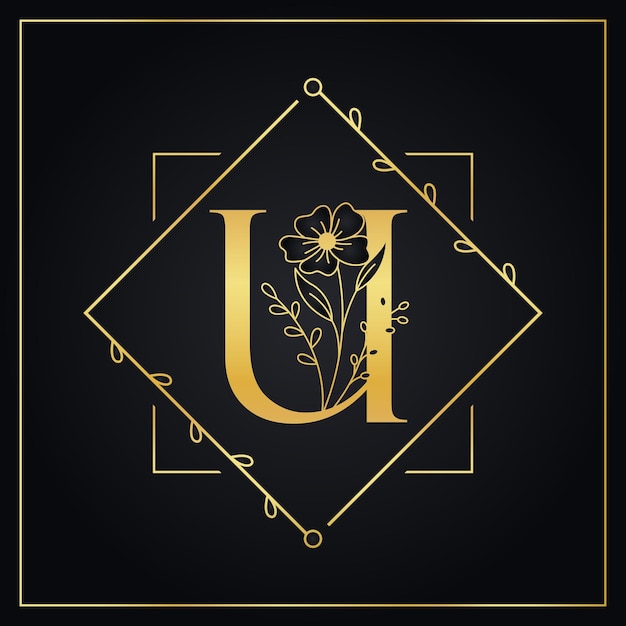 Elegante logotipo floral con letra dorada U