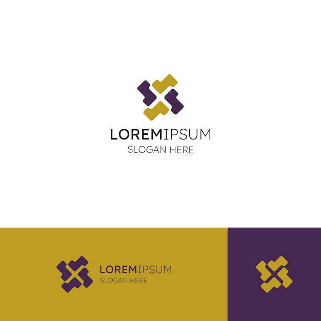 Elegante logotipo geométrico con formas de S entrelazadas en dorado y púrpura