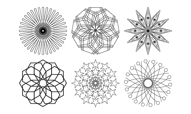 El elegante logotipo del icono de la esfera con un contorno redondo y circular elaborado con símbolos de figuras en negrita