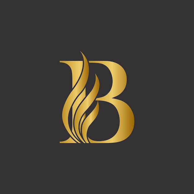 Elegante logotipo de letra B dorada con motivos de llama en fondo negro