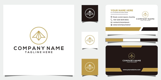 Elegante logotipo de loto con estilo abstracto de arte lineal y tarjeta de visita Vector Premium