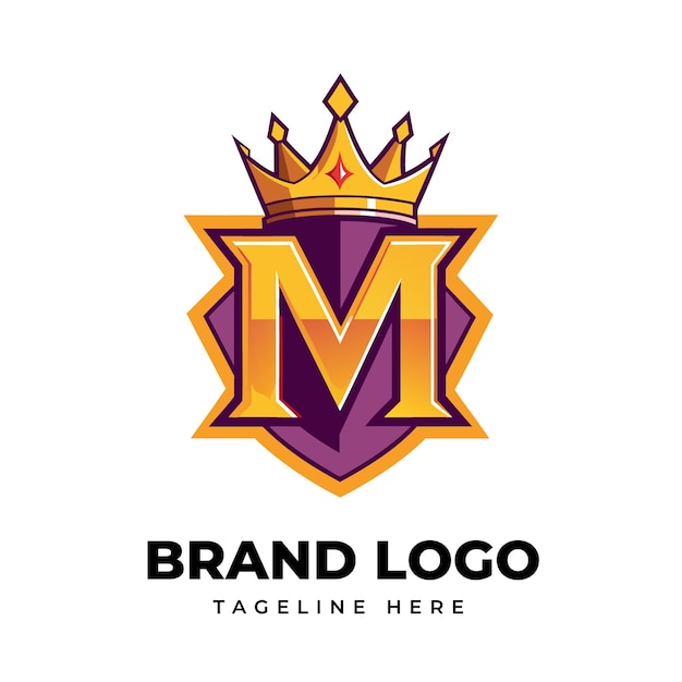 Elegante logotipo M con diseño de corona para marca distintiva e identidad corporativa