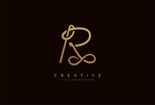 Elegante logotipo de monograma dorado con la inicial R