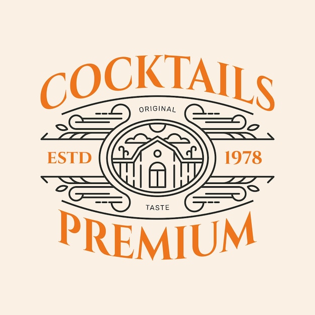 Elegante logotipo monoline de elaboración de cerveza y cócteles con estilo vintage