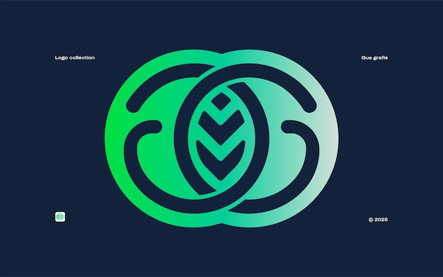 Este elegante logotipo monolino donde las letras GG están conectadas y las rebanadas crean una forma de hoja