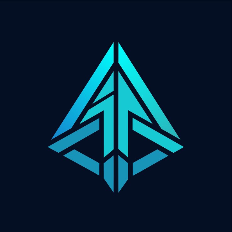 Vector un elegante logotipo de triángulo azul se destaca contra un fondo negro un elegante y minimalista diseño de logotipo para una startup de tecnología de vanguardia