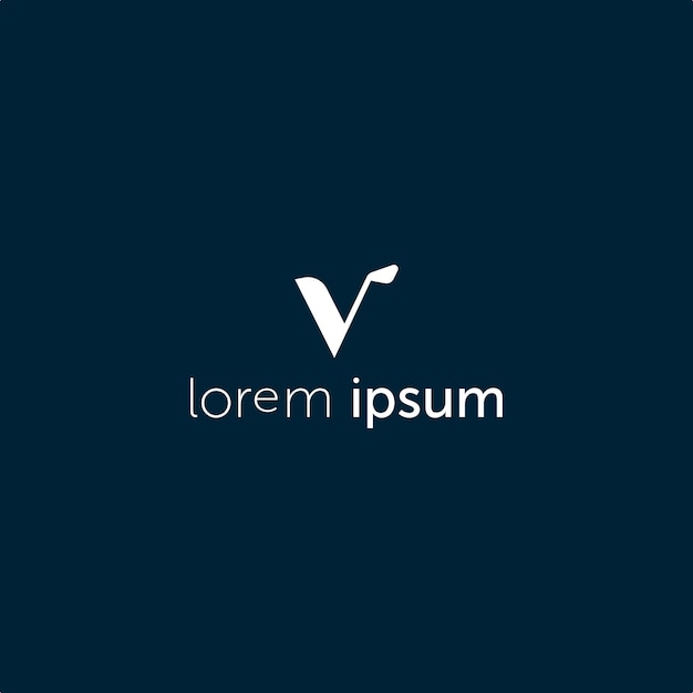 Elegante logotipo en V blanco con texto de Lorem Ipsum en fondo azul marino