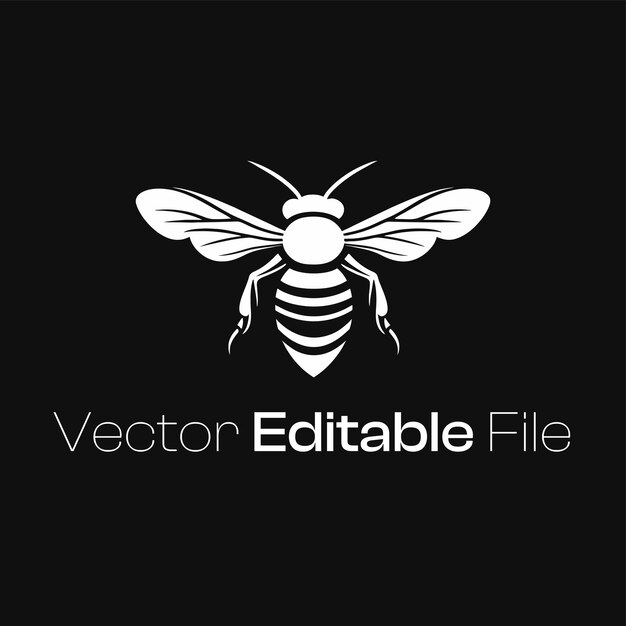 Elegante logotipo vectorial en blanco y negro de una abeja con diseño de arte de línea minimalista Archivo EPS editable